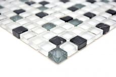 Échantillon manuel Carreau de mosaïque Translucide blanc gris Mosaïque de verre Crystal pierre super blanche mate noire MOS92-0103_m
