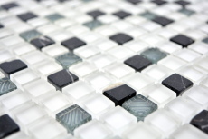 Échantillon manuel Carreau de mosaïque Translucide blanc gris Mosaïque de verre Crystal pierre super blanche mate noire MOS92-0103_m