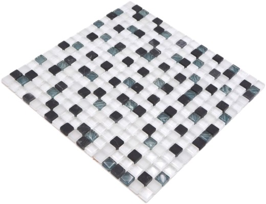 Mosaïque de verre Pierre naturelle Carreau de mosaïque blanc gris foncé noir Carreau de protection contre les éclaboussures - MOS92-0103