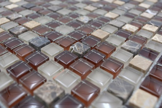 Mosaïque de verre Pierre naturelle Carreau de mosaïque brun foncé brun clair ocre SALLE DE BAIN WC CUISINE MUR Carrelage - MOS92-1304