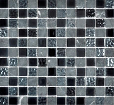 Mosaïque de verre Pierre naturelle Carreaux de mosaïque Rustique gris pierre noir anthracite graphite Carreaux de fond de cuisine - MOS62-0302-GN