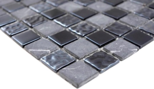 Mosaïque de verre Pierre naturelle Carreaux de mosaïque Rustique gris pierre noir anthracite graphite Carreaux de fond de cuisine - MOS62-0302-GN