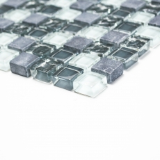Mosaïque de verre Pierre naturelle Carreau de mosaïque gris anthracite gris foncé blanc Carrelage mur cuisine salle de bain WC - MOS92-0204