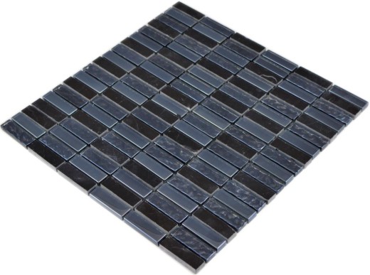 Plaquettes Rectangle Mosaïque de verre gris noir bleu noir Marbre Pierre naturelle Cuisine Mur Salle de bains WC - MOS87-0302