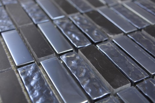 Plaquettes Rectangle Mosaïque de verre gris noir bleu noir Marbre Pierre naturelle Cuisine Mur Salle de bains WC - MOS87-0302