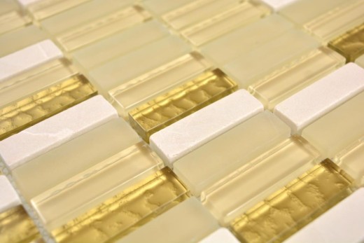 Plaquette Rectangle Carreaux Mosaïque de verre Bâtons blanc or brun beige Pierre naturelle Marbre Carrelage cuisine mur - MOS87-1202