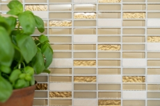 Plaquette Rectangle Carreaux Mosaïque de verre Bâtons blanc or brun beige Pierre naturelle Marbre Carrelage cuisine mur - MOS87-1202