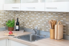 Plaquette Rectangle Carreaux Mosaïque de verre Bâtons blanc or brun beige Pierre naturelle Marbre Carrelage cuisine mur - MOS87-1202