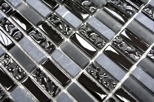 Lames Rectangle Carreaux Mosaïque de verre Bâtons mini gris noir anthracite Pierre naturelle Structure Carrelage Cuisine WC - MOS87-1403