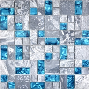 Pierre naturelle Mosaïque de verre Marbre Carreaux de mosaïque gris bleu anthracite Dos de cuisine Carrelage WC - MOS88-0404