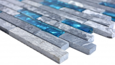 Mosaïque de verre Pierre naturelle Bâtons de marbre Carreaux de mosaïque gris bleu anthracite Carrelage mural salle de bain - MOS87-0404