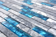 Mosaïque de verre Pierre naturelle Bâtons de marbre Carreaux de mosaïque gris bleu anthracite Carrelage mural salle de bain - MOS87-0404