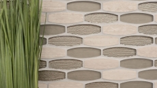 Pierre naturelle Mosaïque de verre Marbre Carreaux de mosaïque Ovale Forme Bateau gris clair beige marron clair Carrelage mur cuisine - MOS85-BM59