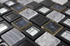 Échantillon manuel Carreau de mosaïque Céramique translucide Plastique gris noir Mosaïque de verre Crystal Pierre Céramique gris noir MOS82BM-0119_m