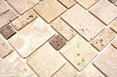 Échantillon manuel Carreau de mosaïque autocollant Travertin Pierre naturelle beige Combinaison de travertin beige MOS200-4CM14_m