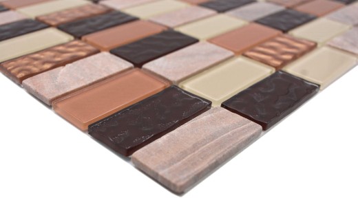 carreau mosaïque autocollant pierre naturelle beige marron carrelage MOS200-4MS75