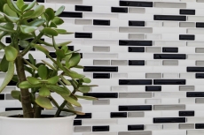 mosaïque autocollante aspect bâtonnets film adhésif vinyle blanc argenté noir carrelage cuisine