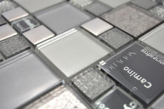 Motif main Crystal transparent Mosaïque de verre argenté noir mur carrelage cuisine douche salle de bain MOS88-0317_m