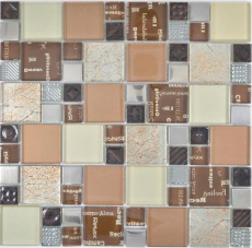 Motif main Mosaïque transparente Crystal Mosaïque de verre argentée brune mur carrelage cuisine douche salle de bain MOS88-1317_m