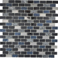 Motif main mosaïque de verre translucide composite pierre noire mur carrelage cuisine salle de bain MOS87-0003_m