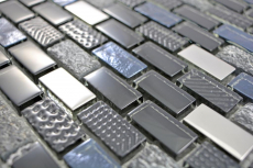 Motif main mosaïque de verre translucide composite pierre noire mur carrelage cuisine salle de bain MOS87-0003_m