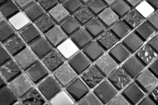 Motif main inox translucide mosaïque de verre pierre acier noir verre mat mur carrelage cuisine salle de bain MOS92-0322_m