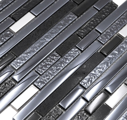 Mosaïque de verre Bâtonnets Carreaux de mosaïque Acier inoxydable Artificial Grafit noir anthracite argenté