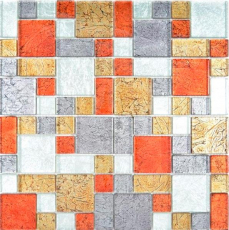 Mosaïque de verre Carreaux de mosaïque or argent anthracite rouge orangé structure