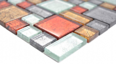 Mosaïque de verre Carreaux de mosaïque or argent anthracite rouge orangé structure
