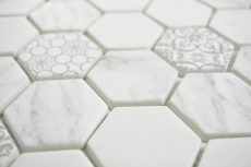 Échantillon manuel GLAS Mosaïque Hexagone ECO Aspect Carrare Carrelage mural Miroir de carrelage Cuisine Salle de bains MOS16-0222_m