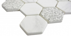 Échantillon manuel GLAS Mosaïque Hexagone ECO Aspect Carrare Carrelage mural Miroir de carrelage Cuisine Salle de bains MOS16-0222_m