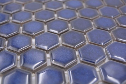 Hexagonal hexagonal carreau de mosaïque céramique mini bleu cobalt brillant carreau de mosaïque murale carreaux de cuisine salle de bain - MOS11H-0444