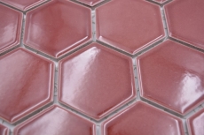 Hexagonal Hexagonal Carreau Mosaïque Céramique Bordures Rouge Brillant Carreau Mosaïque Murale Carreau de cuisine Carreau de salle de bain - MOS11H-0901