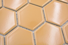 Hexagonal hexagonal carreau de mosaïque céramique ocre orange brillant carreau de mosaïque murale carreau de cuisine salle de bain WC - MOS11H-1208