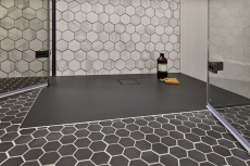 Hexagonal Hexagonal Carreau Mosaïque Céramique Noir R10B Receveur de douche Carreau de sol Mosaïque Antidérapant Salle de bains Cuisine - MOS11H-0303-R10