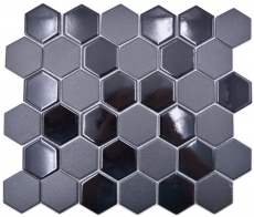 Hexagonal Hexagonal Carreau Mosaïque Céramique noir brillant R10B receveur de douche Carreau de sol Mosaïque antidérapant mur cuisine - MOS11H-0311-R10