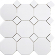 Motif manuel Mosaïque céramique Octa blanc mat avec blanc brillant Carreau de mosaïque murale Miroir de carrelage cuisine salle de bain MOS13-Octa0111_m