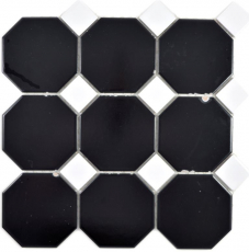 Octogonal octogonal Mosaïque Céramique noir mat avec blanc brillant Carreau de mosaïque murale - MOS13-Octa0301