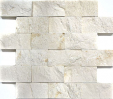Pierre calcaire Mosaïque Pierre naturelle Splitface Mur de pierre blanc crème Brick Limestone 3D optique carrelage - MOS29-49792