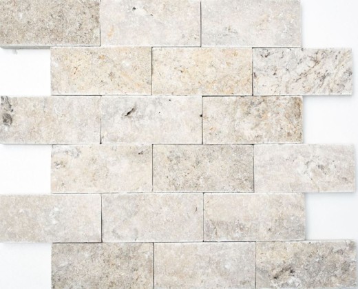 Travertin Mur de pierres Pierres naturelles gris clair Brick Splitface argent 3D Aspect mural Blocage cuisine - MOS29-42781