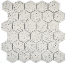 Motif manuel Carreau de mosaïque Céramique blanc crème Hexagaon moucheté non émaillé MOS11G-0103-R10_m