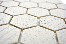Motif manuel Carreau de mosaïque Céramique blanc crème Hexagaon moucheté non émaillé MOS11G-0103-R10_m
