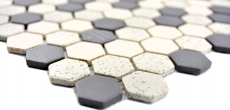 Hexagonal hexagonal carreau de mosaïque céramique mini beige noir non émaillé antidérapant moucheté cuisine salle de bain - MOS11A-0113-R10