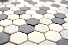 Hexagonal hexagonal carreau de mosaïque céramique mini beige noir non émaillé antidérapant moucheté cuisine salle de bain - MOS11A-0113-R10