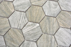Hexagonale Sechseck Mosaik Fliese Keramik Holzmaserung grau braun mix Mosaikfliese Wand Fliesenspiegel Küche Bad - MOS11H-0200