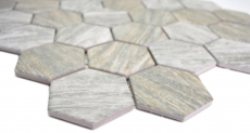 Hexagonale Sechseck Mosaik Fliese Keramik Holzmaserung grau braun mix Mosaikfliese Wand Fliesenspiegel Küche Bad - MOS11H-0200