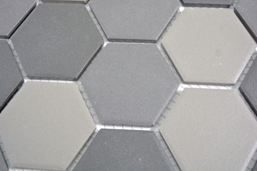 Hexagonal Hexagonal Carreau Mosaïque Céramique gris boue gris foncé noir non émaillé antidérapant salle de bain cuisine - MOS11B-2313-R10