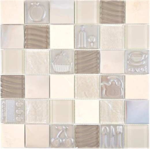 Mosaïque de verre Carreaux de mosaïque de pierre Acier relief beige cream boue mur carrelage cuisine salle de bain MOS88-1224