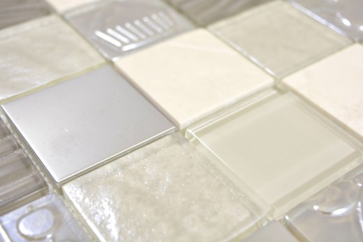 Mosaïque de verre Carreaux de mosaïque de pierre Acier relief beige cream boue mur carrelage cuisine salle de bain MOS88-1224