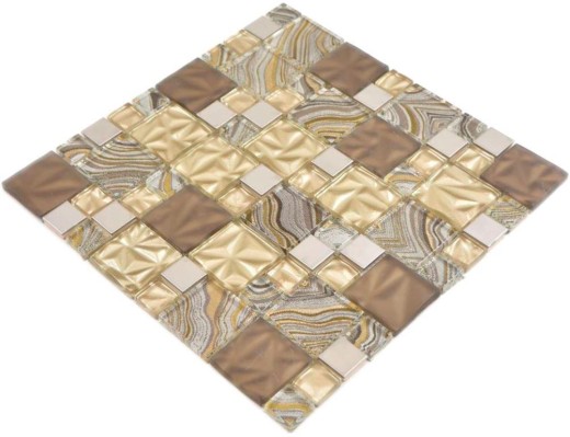 Mosaïque de verre Carreaux de mosaïque acier beige marron mur carrelage cuisine salle de bain